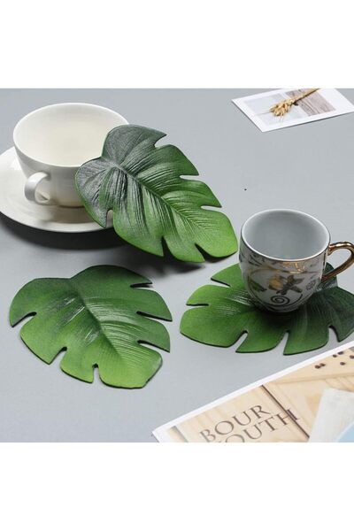 homes r us Polyester leaf-shaped tablecloth, 5-piece leaf-design coasters