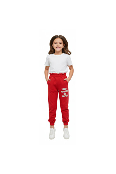 Çikoby Girl's Red Printed Bottom Tracksuit – Elastic Waist and Legs, Pockets,...