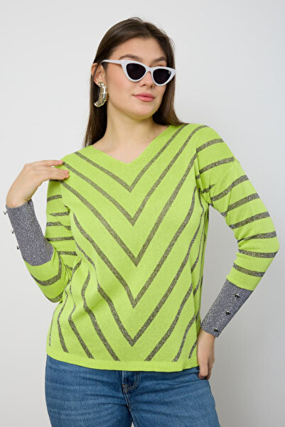 Moda Days Women's Sweater Oversized Wide Neckline Striped Knitwear Sweater