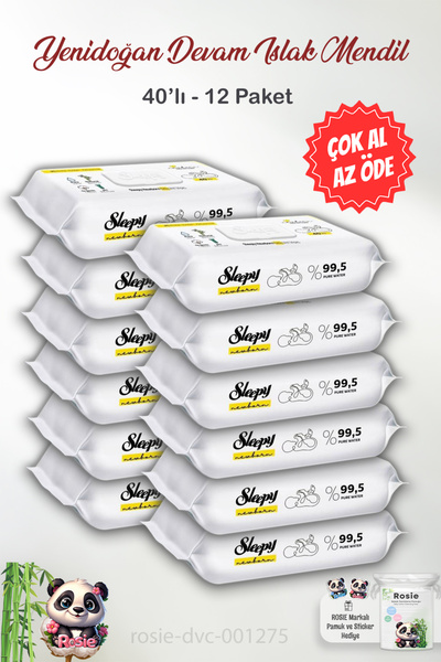 Sleepy 12 Paket Yenidoğan Devam Islak Havlusu 40'lı ve Pamuk