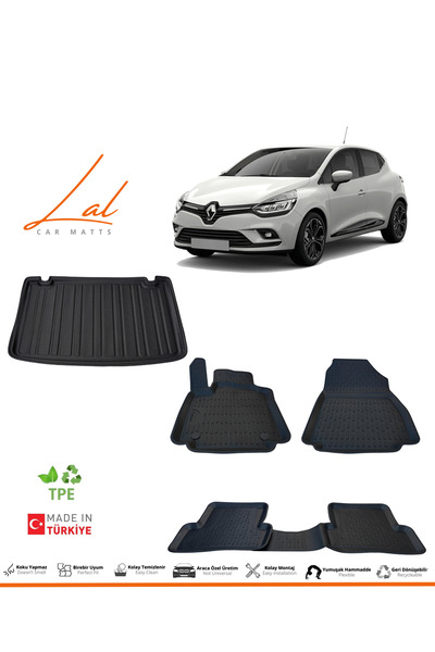 Lal Renault Clio 4 Hatchback 3D Havuzlu Paspas Bagaj Havuzu Seti (2012-2019 U...