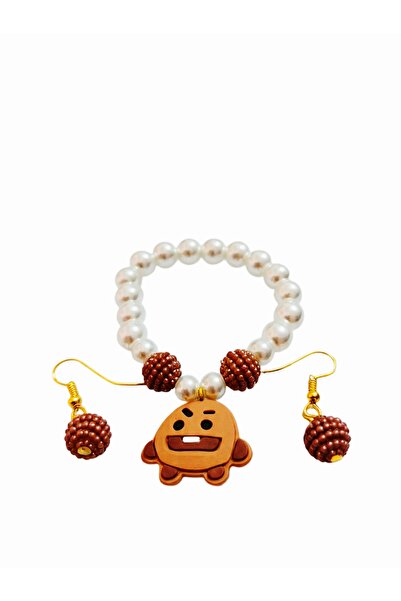 FASHION طقم أساور وأقراط للأطفال برسومات كرتونية لطيفة