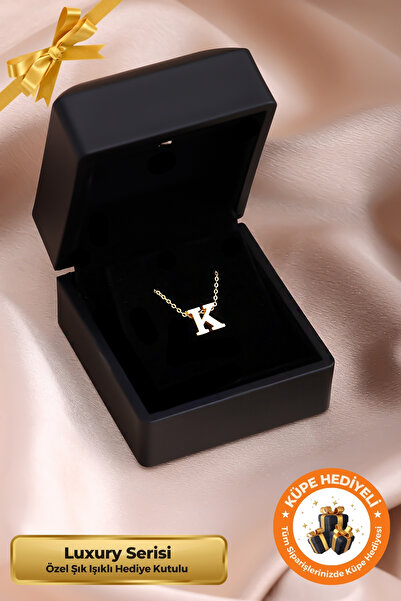 Lucente Jewellery Işıklı Hediye Kutulu K Harfi 925 Ayar Gümüş Kaplama Sevgili...