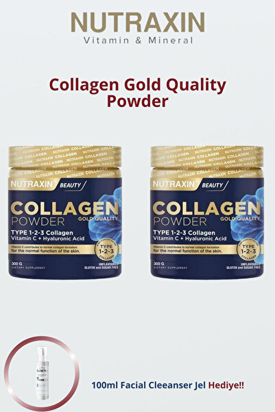 Nutraxin Collagen Powder Gold Quality 300 gr Tip I - II - III Peptit İçeren Toz x2 adet & yüz temizleme jel