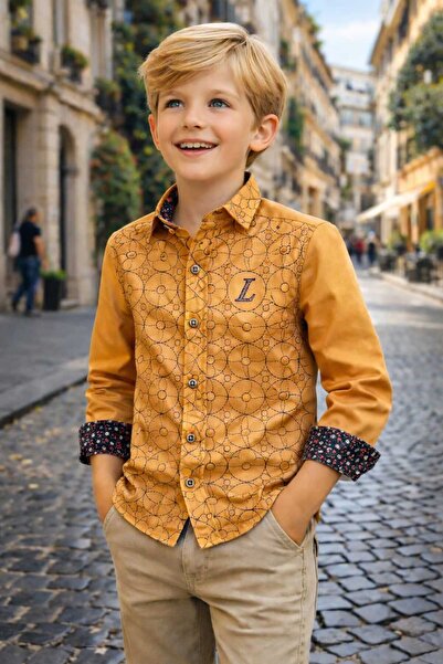 Louis Kids قميص أطفال خردل مطبوع عليه زهور كبيرة