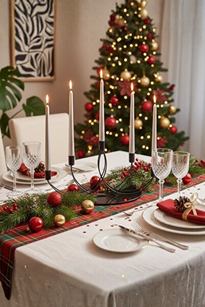 biray home 5 Li Şamdan Siyah Kayık Mumluk Dekoratif Metal Yeni Yıl New Year