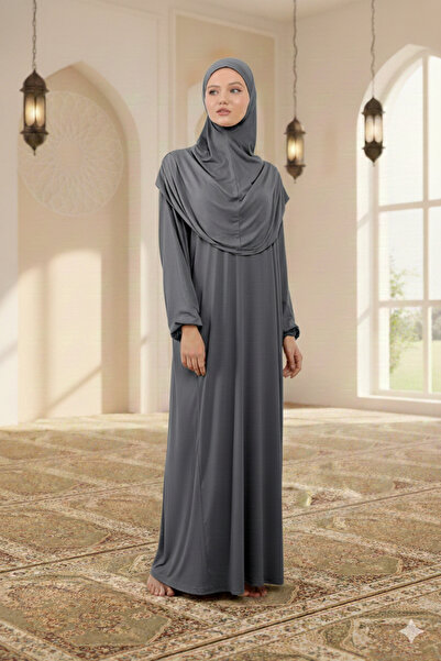 Sonbaharmoda Rochie de rugăciune hijab dintr-o bucată cu eșarfă detașabilă Bumbac organic Mâner elastic Bumbac pieptănat anti-alunecare