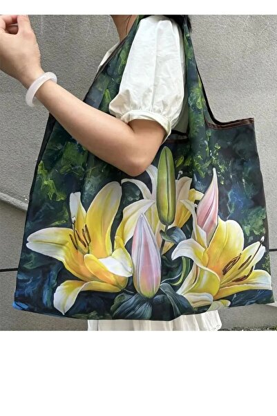 TATA CRAFT Katlanır Çanta Büyük Boy Polyester Alışveriş Çantası Yıkanabilir K...