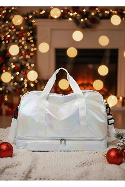 Alaçatı New Year Christmas 🎄   Bright White Women's Sports Bag, Capacity Luggage Bag, Multifunctional Bag