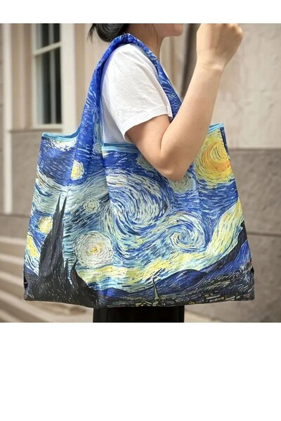 TATA CRAFT Katlanır Çanta Büyük Boy Polyester Alışveriş Çantası Yıkanabilir K...