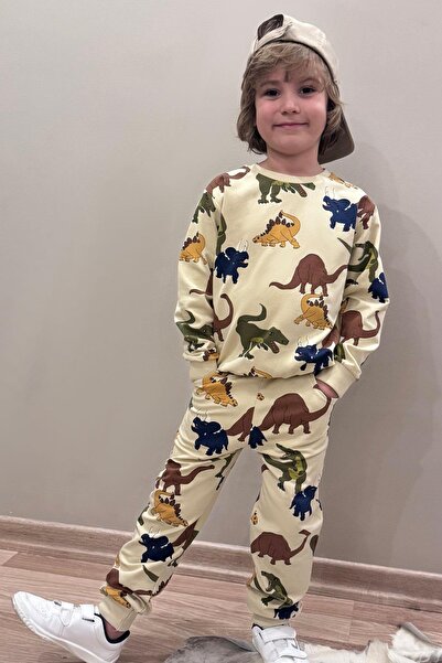 Breeze Trening pentru băieți cu model Dinozauri World, 4-8 ani, bej