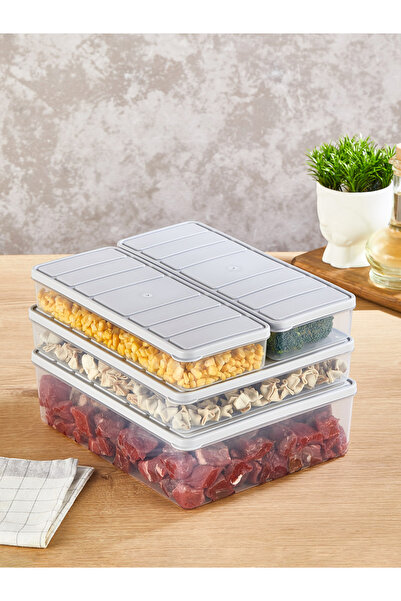 SELKA HOME 4'lü Gri Set Nora Organizer Buzluk Düzenleyici Saklama Kabı ( 1 Ad 4 Lt. 1 Ad 2,25 Lt. 2 Ad 1 Lt)