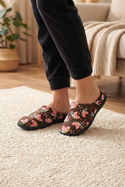 GEZER Kadın Kışlık PU Rahat Taban Desenli Ev Bahçe Gondol Terlik