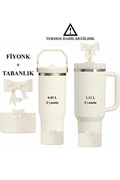 Gizmo Vibe 1.18 Quencher and 0.89 Iceflow New Generation Thermos with Straw Compatible Bowknot Base + Bowknot Cream