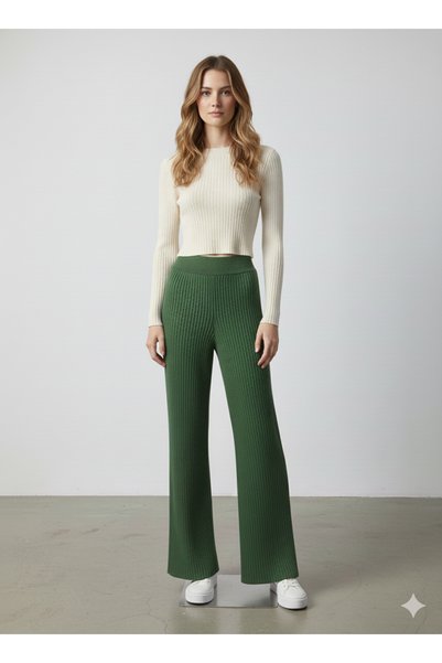MADAM PARS Women's Winter Comfortable Fit Wide Leg Comfort Elastic Waist Knit Pants