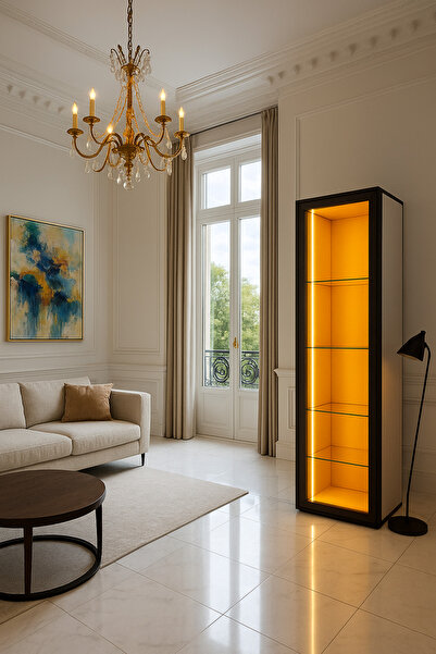 xhomedekor Cam kapaklı vitrin kahve köşesi 180x40x30 %100 mdf