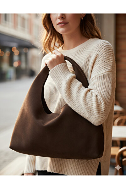 Madame Geantă de umăr pentru femei din piele intoarsa maro - model vintage cu...