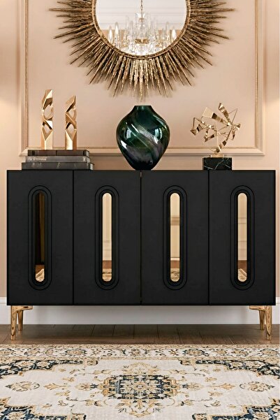 YUMEDİ DESİGN KA1206AG - ETHEMA KONSOL, TV SEHPASI, ÇOK AMAÇLI DOLAP ve KAHVE KÖŞESİ 120cm ANTRASİT-GOLD