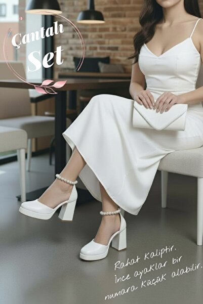 Famels Pantofi de mireasă pentru femei, cu toc gros, pentru ocazie specială, ...