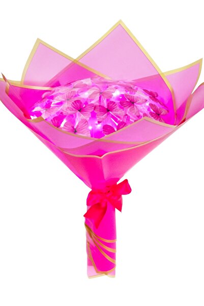 Tosbiş Led Işıklı Fuşya Kelebek Buketi , Dekoratif Konsept Hediye Anneye,Sevg...