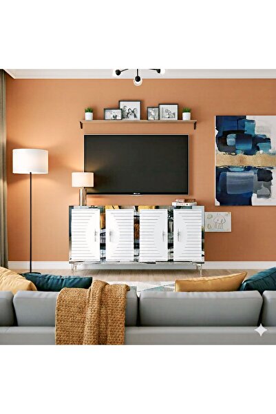 YUMEDİ DESİGN KA1207BS - KEREM KONSOL, TV SEHPASI, ÇOK AMAÇLI DOLAP ve KAHVE KÖŞESİ 120cm BEYAZ-SİLVER