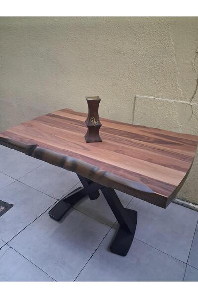 BENGİ TİCARET Masa ST 17918 KÜTÜK Ağaç Desen Kelebek Metal Çelik Siyah Ayk Ceviz tabla El yapım