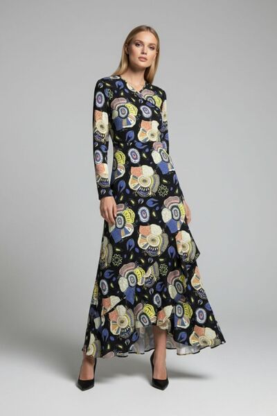 Mizalle Özel Desenli Kesikli Renkli Elbise