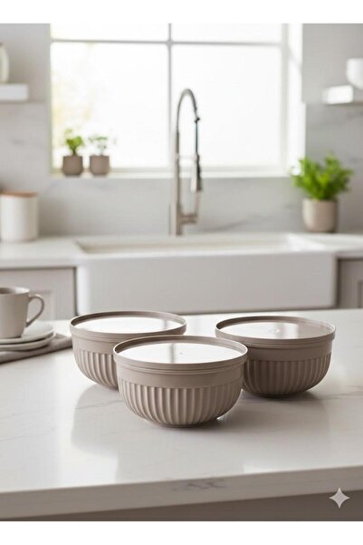 Stillo مجموعة من 3 حاويات مموجة للتحضير والتخزين - لون بيج