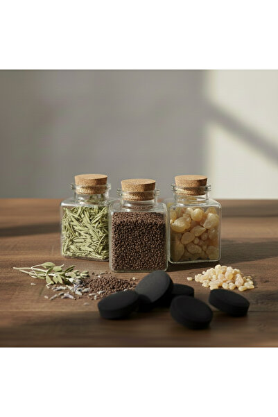 Nomad Dökme Tütsü Seti - 3 Çeşit Bitki & Reçine + 10 Adet Tablet Kömür - Adaçayı, Üzerlik, Akgünlük