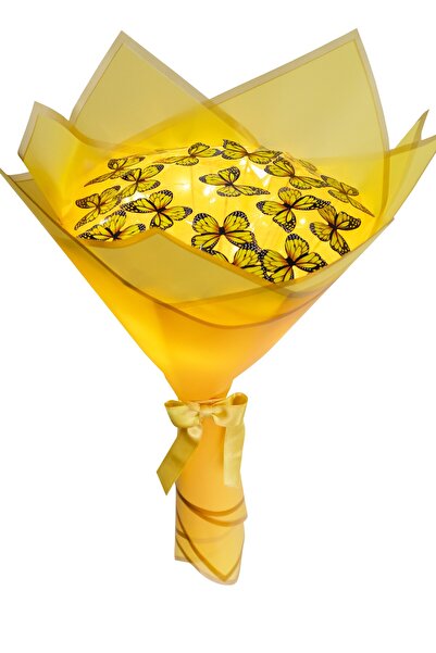 Tosbiş Led Işıklı Sarı Kelebek Buketi , Dekoratif Konsept Hediye Anneye,Sevgiliye,arkadaşa