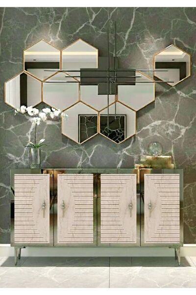 YUMEDİ DESİGN KA1207BTS - KEREM KONSOL, TV SEHPASI, ÇOK AMAÇLI DOLAP ve KAHVE KÖŞESİ 120cm BEYAZ-TRAVERTEN-SİLVER