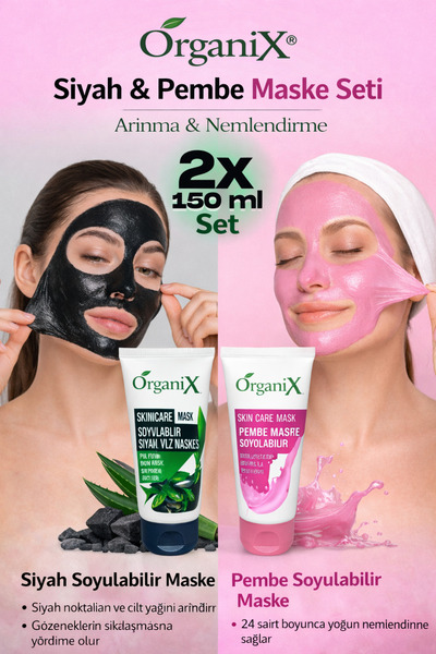 Organix Soyulabilir Yüz Maske Seti - Pembe-Siyah Yoğun Nem, Siyah Nokta Gözen...