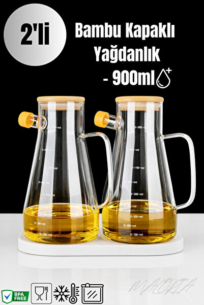 Maloria Bambu Kapaklı Vakumlu Borosilikat Yağdanlık Seti