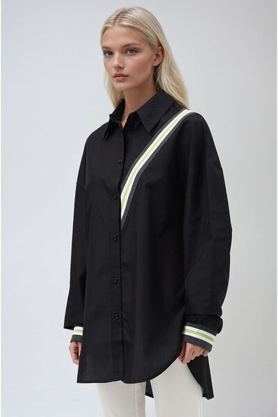 Lijuri Bant Detaylı Oversize Poplin Gömlek 3436