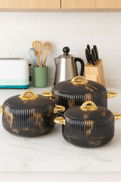 Generic طقم حافظات طعام 3200/2400/1800مل أسود