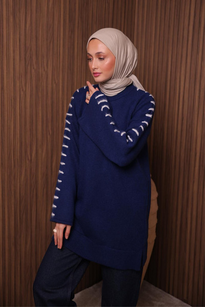 Balenbi Bowknot Detailed O Oversized Soft Hijab Knitwear Tunic 7028