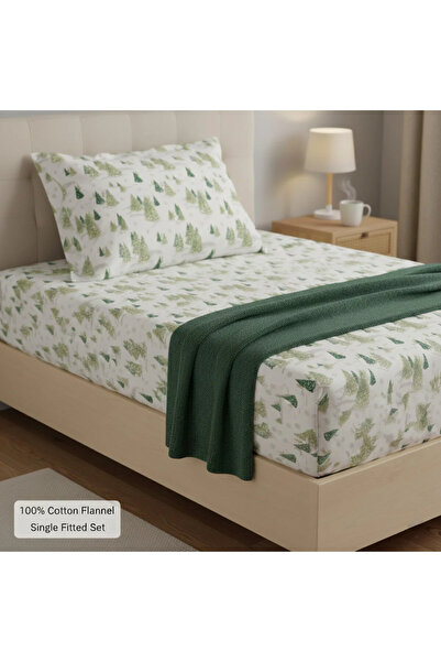 ELEGANCEHOME طقم ملاءات سرير من الفلانيل، خشب الصنوبر، 100% قطن، ناعم الملمس مع مطاط للفرد الواحد