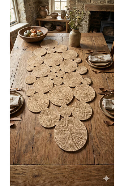 Homever Olva 130x60cm Jüt Halat Salon Mutfak Masa Örtüsü, Hasır Runner, Premi...