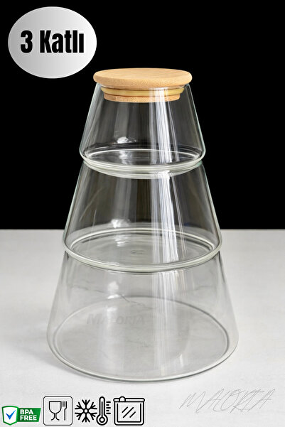 Maloria 3 Katlı Bambu Kapaklı Büyük Cam Drajelik