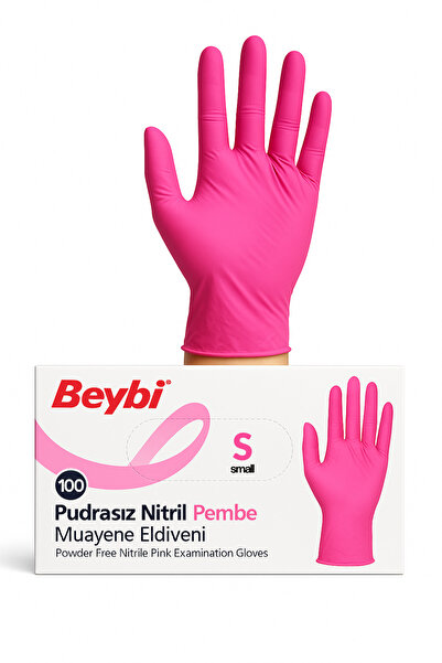 Beybi PEMBE PUDRASIZ NİTRİL ELDİVEN. ( S beden. ) 1 paket (100 adet)