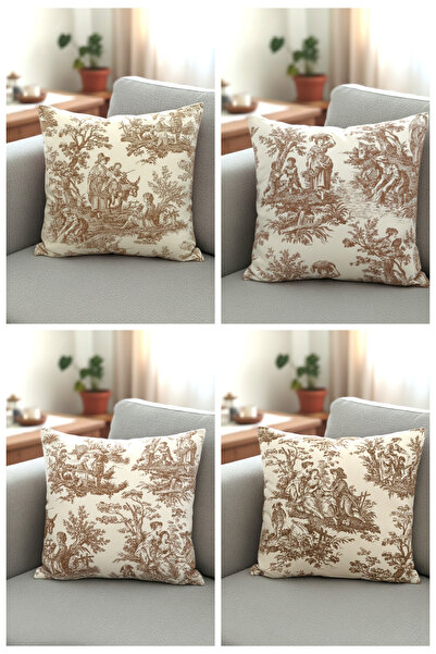 shopshop طقم غطاء وسادة مكون من 4 قطع بتصميم ريفي فرنسي عتيق باللون البني