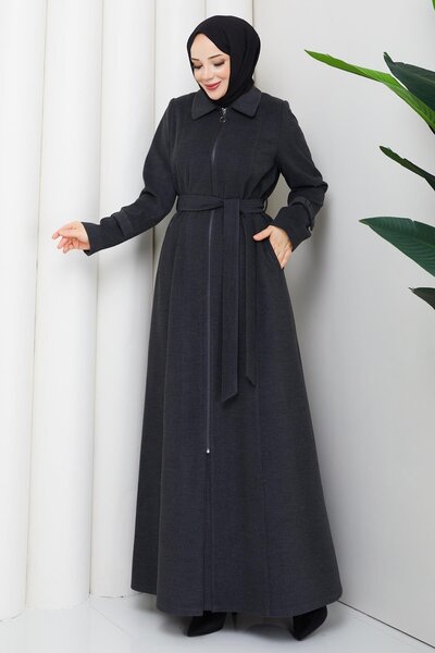 Günay Karaca Büyük Beden Kışlık Kaşe Kadın Pardesü Gri 2606