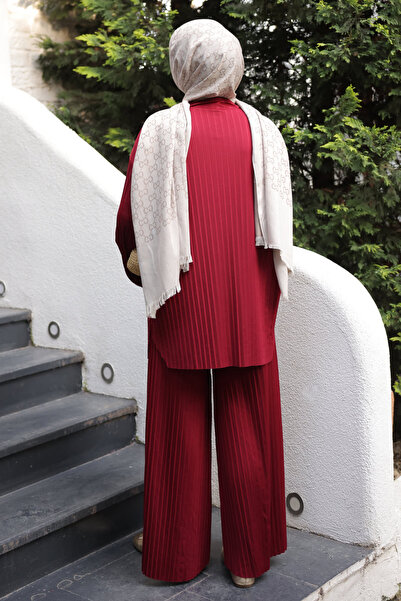İmajButik Bordo Piliseli Sandy Tunik Pantolon Takım