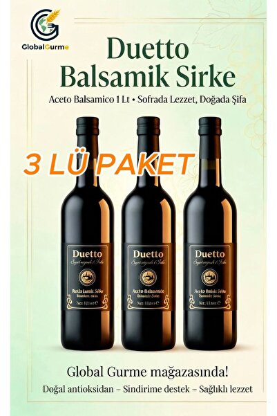 Duetto Balsamik Sirke Aceto Balsamico 1 LtX3 (3 ADET) -GlobalGurme