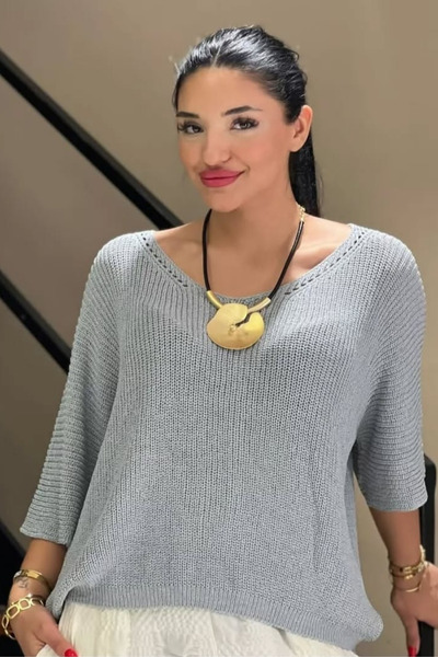 SHOPPEBUTİK Transitional Mercerized V-Neck Knitwear Comfortable Loose Sweater...