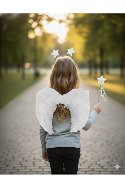 DODOMAR Set de coroană-aripă-băț cu sclipici alb cu aripi de înger