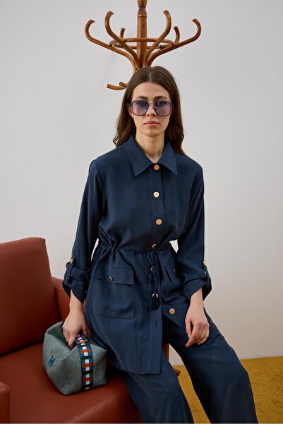 Hilay Adrian Düğmeli ve Püskül Kemerli Pantolonlu Takım LACİVERT