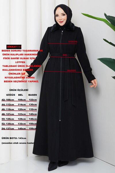 Günay Karaca Büyük Beden Kışlık Kaşe Kadın Pardesü Siyah 2606