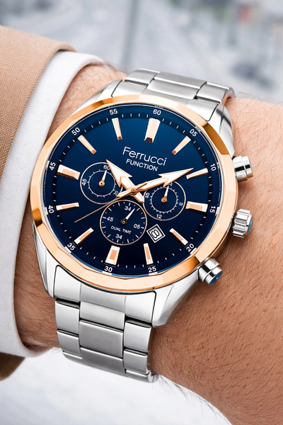Ferrucci Function Gümüş Çelik Erkek Kol Saati – 44 mm, 3 ATM Suya Dayanıklı zmfer041