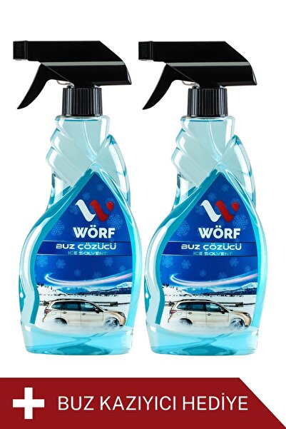 WÖRF Araba Oto Cam Buz Çözücü Sprey Eko Seri Buzlanma Önleyici Sprey 500 ml 2 Adet Pratik Buz Kazıyıcı